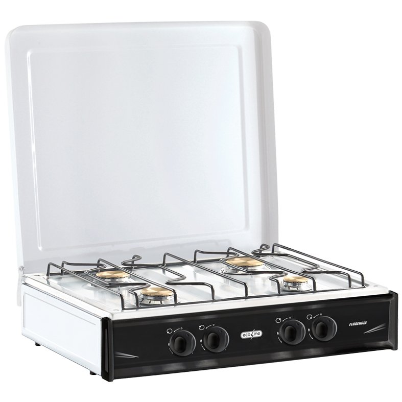 COCINETA ECOLINE FIORENTINA II 4 QUEMADORES 21 TAPA VIDRIO INOX NEGRO GLP