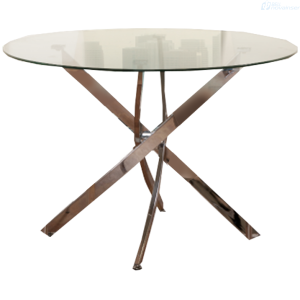 MESA DE COMEDOR EL BOSQUE ZOBEL 110X75  VIDRIO Y ACERO INOX REDONDA