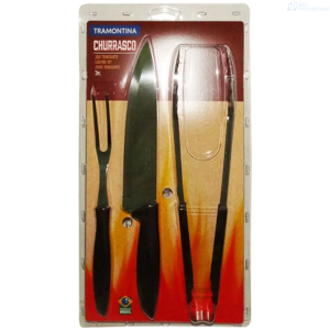 JUEGO PARA ASADO TRAMONTINA 3 PIEZAS CUCHILLO TENEDOR PINZA 29899/265