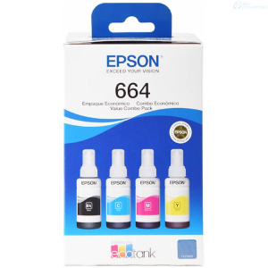PAQUETE PACK TINTA EPSON ORIGINAL T664 4 COLORES NEGRA AZUL ROJA AMARILLA 70ML