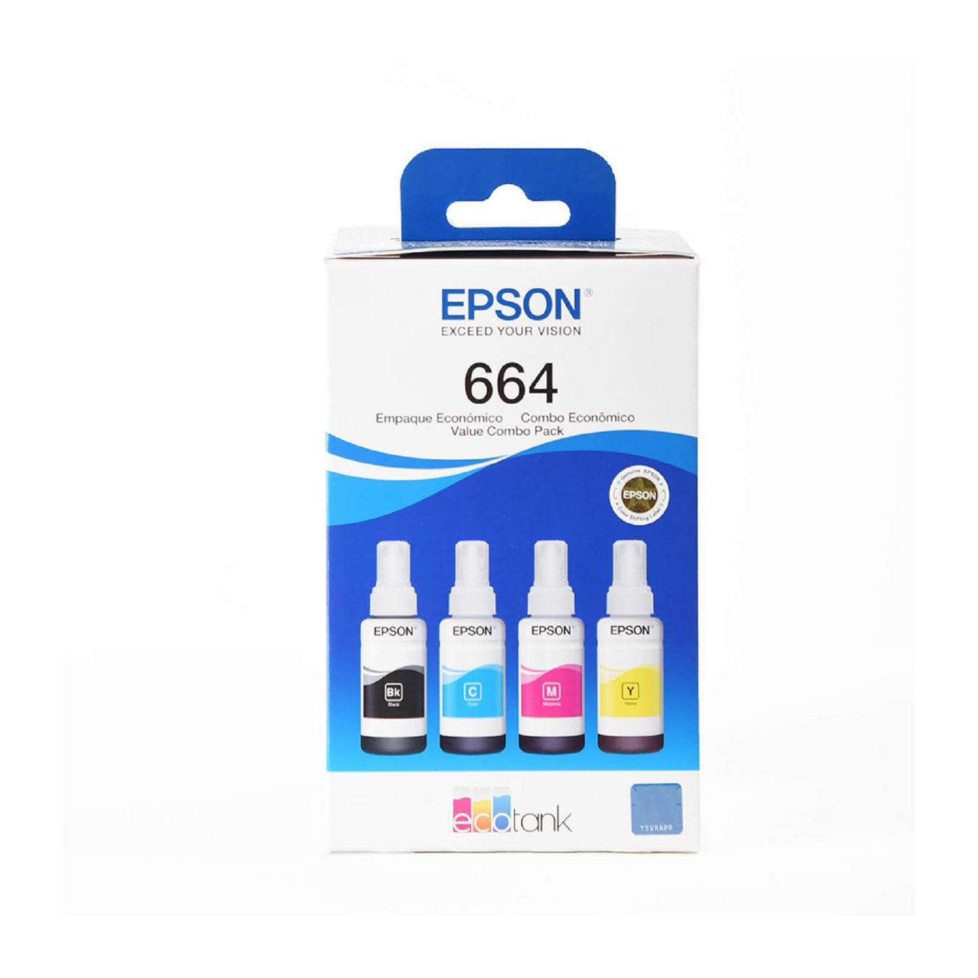 PAQUETE PACK TINTA EPSON ORIGINAL T664 4 COLORES NEGRA AZUL ROJA AMARILLA 70ML