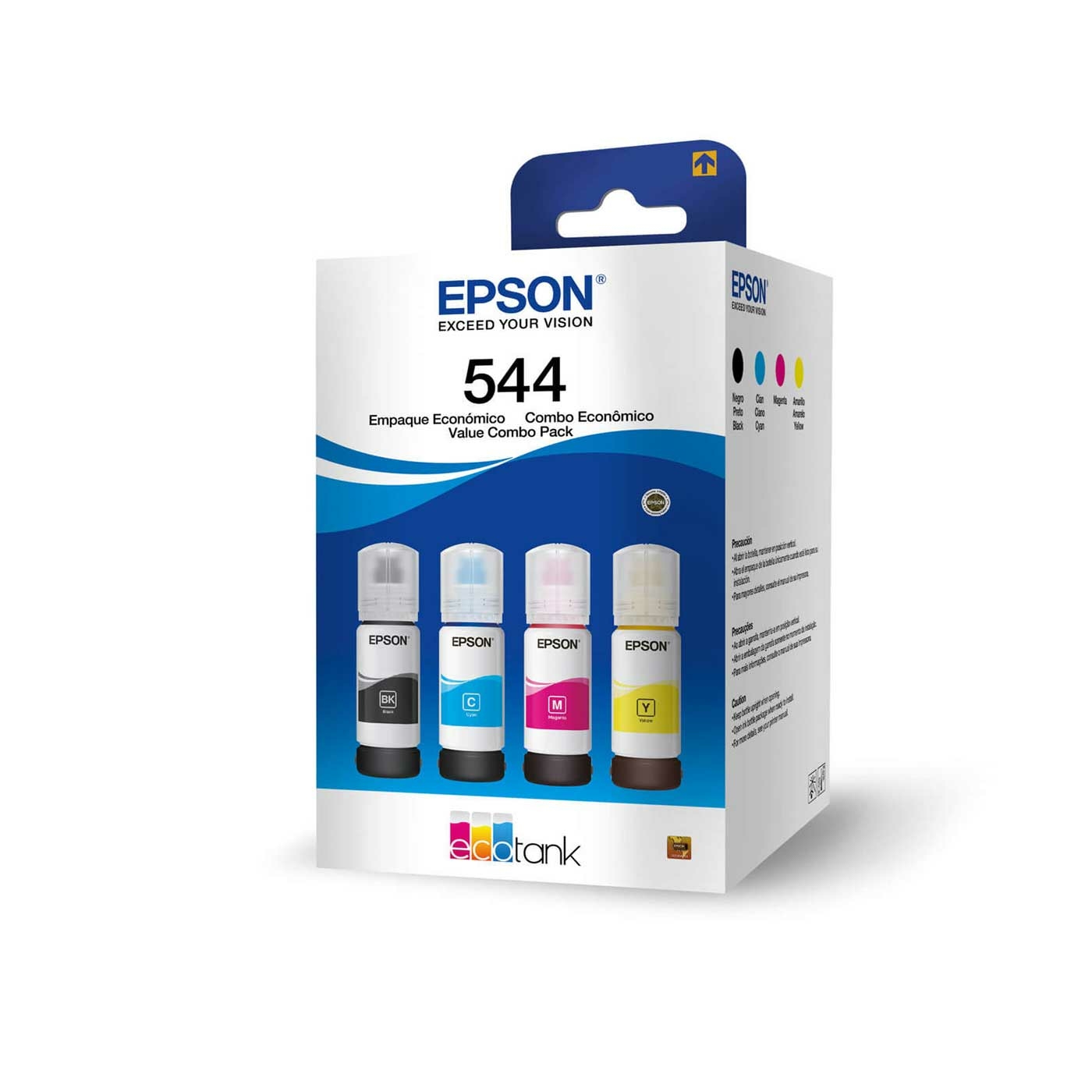 PAQUETE PACK TINTA EPSON ORIGINAL T544 4 COLORES NEGRA AZUL ROJA AMARILLA 65ML