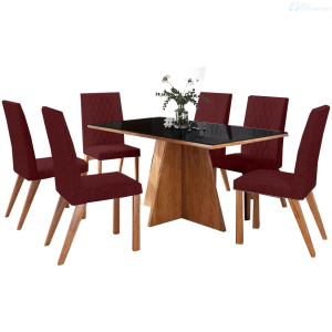 JUEGO DE COMEDOR CANELA VINO 611878 MESA NEGRA SILLA VINO 148-25 RECTANGULAR 6 PUESTOS