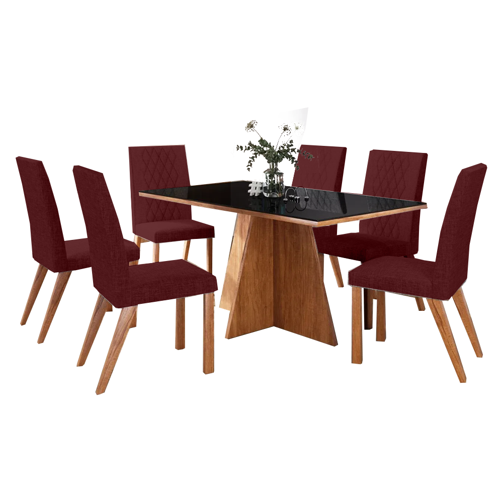 JUEGO DE COMEDOR CANELA VINO 611878 MESA NEGRA SILLA VINO 148-25 RECTANGULAR 6 PUESTOS