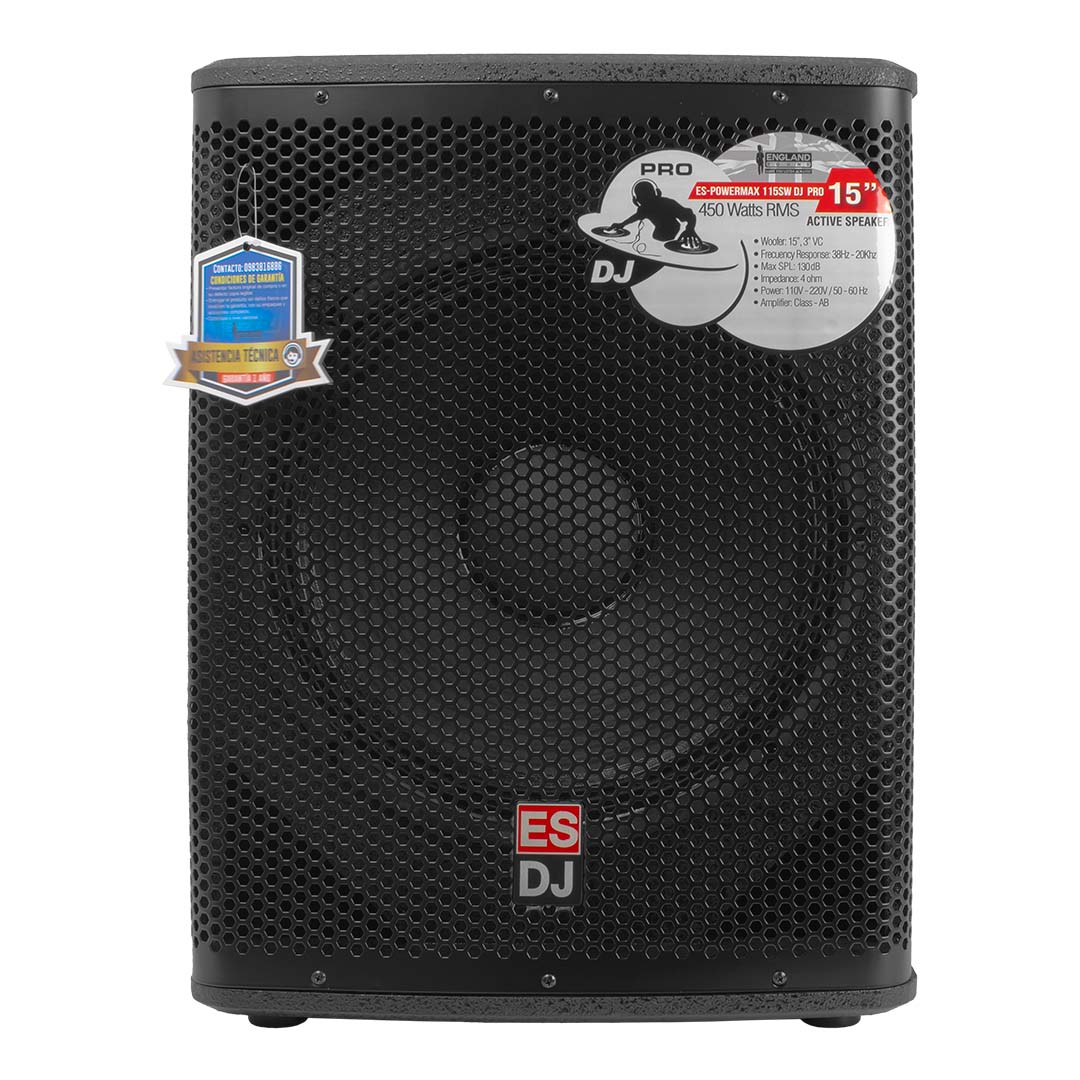 SUB BAJO AMPLIFICADO ENGLAND SOUND ES-POWERMAX 115SW DJ PRO 15 PLGDA 450 WATTS RMS