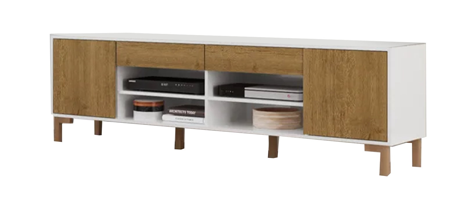 RACK ANAQUEL EUROFERRO 2 CAJONE 2 PUETAS BLANCO PREMIUM LOURO FREIJO 1 PIEZA 5BRA039