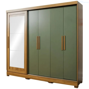 ARMARIO EL BOSQUE BOSSA CB01N564-NGVE CON ESPEJO 5 PUERTAS 4 CAJONES NOGAL/VERDE