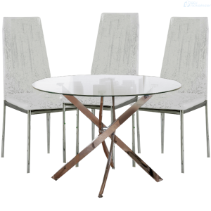 COMBO JUEGO DE COMEDOR EL BOSQUE ZOBEL 110X75 VIDRIO Y ACERO INOX REDONDA-SILLAS SILVI
