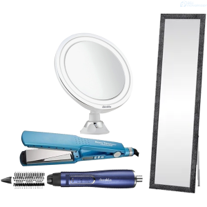 COMBO BELLEZA PLANCHA CABELLO BABYLISS PRO BNT4094TSR 1 3/4 PULG 44MM+ESPEJO DECAKILA KMTT062W PARA MAQUILLAJE CON LUZ LED BLANCO+ESPEJO DECORATIVO WEST POINT HOME 5SIL033 NEGRO CUERPO ENTERO+CEPILLO SECADOR DE CABELLO DECAKILA combo BellNovainser