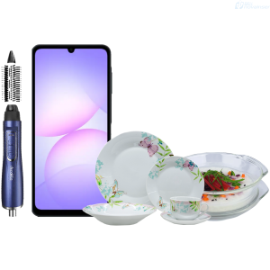 COMBO MAMA 3 VAJILLA THOMPSONVILLE ELSIE 20 PIEZAS 99076 PORCELANA VITRIFICADA+MOLDE HI-LUXE HL-2529B REDONDO DE VIDRIO+CELULAR SAMSUNG A07 SM-A075M/DS 6.7 RAM 4GB M.I 128GB C.F 8MP C.P 50MP NEGRO+CEPILLO SECADOR DE CABELLO DECAKILA+ combo BellNovainser