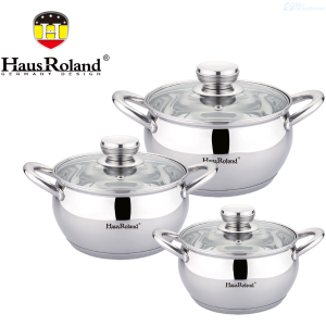 JUEGO DE OLLAS HAUS ROLAND HR-113-1 6 PIEZAS ACERO INOX PLATA SEMI ESFERICA S08574 juego BellNovainser