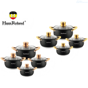 JUEGO DE OLLAS HAUS ROLAND HR-113-5 8 PIEZAS NEGRO ACERO INOXIDABLE S08576 juego BellNovainser